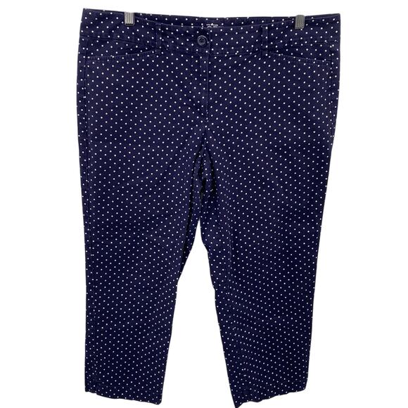 LOFT Navy Blue White Polka Dot Print Original Crop Pants Size 12 - Picture 2 of 8